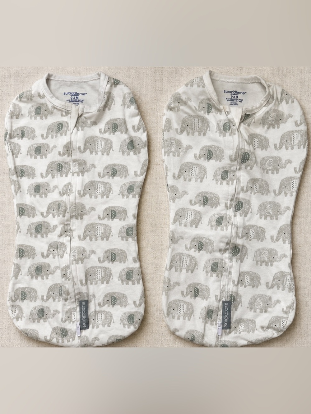 SwaddleMe Elephant Print Swaddle Sack Lot of 2 0-2M Sleep Sacks Great for Twins